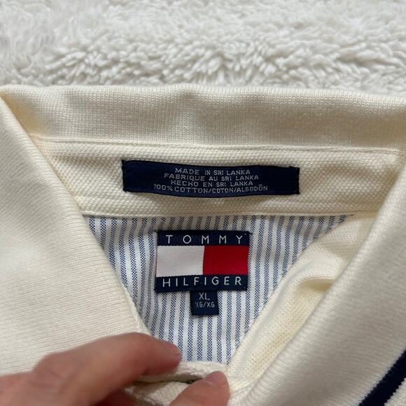 Vintage Tommy Hilfiger Golf Men Notre Dame Monagrammed 100% Cotton Cream XL Polo - Picture 5 of 7